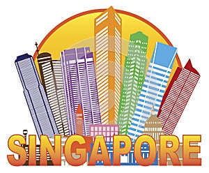 Singapore City Skyline Circle Color Illustration