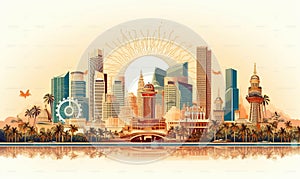 National Day of Singapore background with flag and balloon flying in the sky. Ai Generated