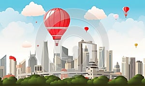 National Day of Singapore background with flag and balloon flying in the sky. Ai Generated