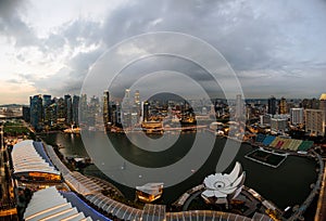 Singapore city skyline at Marina Bay view from Singapore Flyer at night