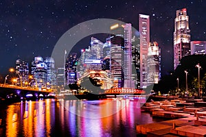 Singapore city skyline at night, View of Marina Bay at starry night in Singapore City, Singapore,