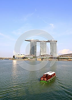 Singapore city skyline with Singapore river cruise