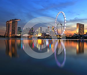 Singapore city skyline at sunset time