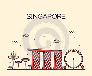 Singapore City skyline Trendy vector line art