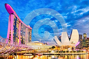 Singapore City Skyline view from Marina Bay at Dusk