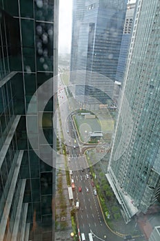 Singapore city street top view wet window road