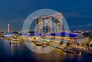 Singapore cityscape at dusk. Landscape of Singapore Marina Bay Sands at night