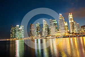 Singapore downtown and marina at night