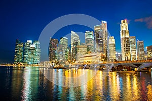 Singapore downtown and marina at night