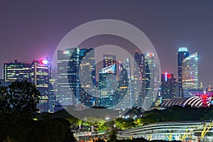 Singapore Downtown skyline at night. Financial district and business centers in technology smart urban city in Asia. Skyscraper