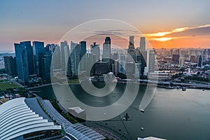 Singapore financial district skyline in beautiful sunset, Singapore city