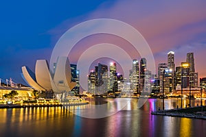 Singapore financial district skyline at night, Singapore