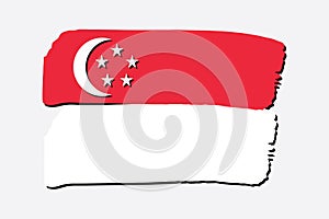 Singapore Flag with colored hand drawn lines in Vector Format