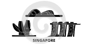 Singapore flat travel skyline set. Singapore black city vector illustration, symbol, travel sights, landmarks.