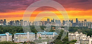 Singapore Housing Estate with City Skyline View