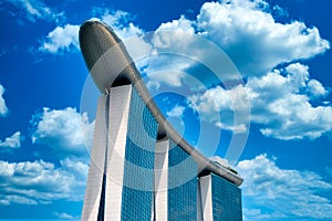 SINGAPORE - JULY 10 : Marina Bay sand Hotel on blue sky which is one of Singapore cityscape Modern building at Marina Bay on July