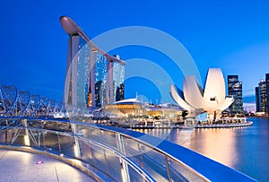 Singapore - July 10: Marina Bay Sands Hotel, Art Science Museum, Helix Bridge at 10 July 2013.