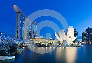 Singapore - July 10: Marina Bay Sands Hotel, Art Science Museum, Helix Bridge at 10 July 2013.