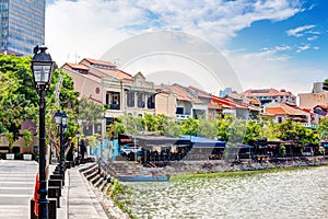 Singapore Landmark: HDR of Boat Quay on Singapore River