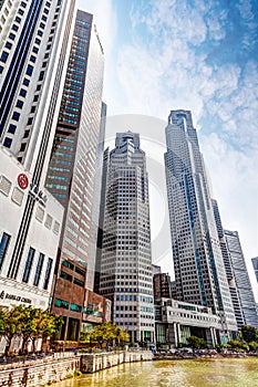 Singapore Landmark: HDR of Boat Quay on Singapore River