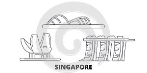 Singapore line travel skyline set. Singapore outline city vector illustration, symbol, travel sights, landmarks.