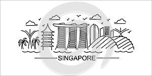 SINGAPORE lineart illustration. SINGAPORE line drawing. Modern style SINGAPORE city illustration. Hand sketched poster