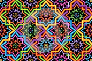 Singapore Malay Hari Raya Haji neon symmetry corner connect seamless pattern