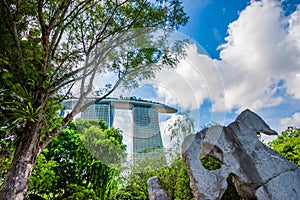 Singapore, 20 March 2019 :Beautiful architecture building skyscraper around marina bay and sky background in singapore city