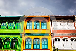 SINGAPORE, SINGAPORE - MARCH 2019: Colorful facade of building in Little India, Singapore on August 31,2016. Little India is an