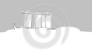 Singapore Marina Bay Panorama Skyline Vector Sketch