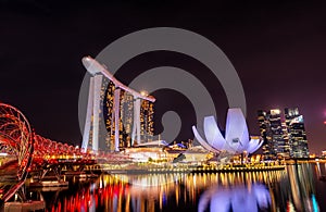 Cityscape Singapore modern and financial city in Asia. Marina bay landmark of Singapore. Night landscape of business building