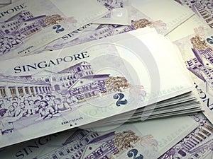 Singapore money. Singapore dollar banknotes. 2 SGD dollars bills