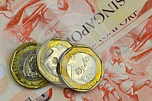 Singapore money on white background