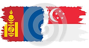 Singapore and Mongolia grunge flags connection vector