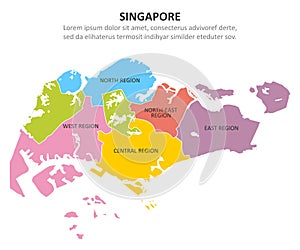 Singapore multicolored map with regions. Vector illustration