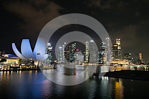 Singapore night city skyline at business district, Marina Bay, Singapore