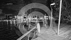 Singapore night lights along Sentosa Boardwalk