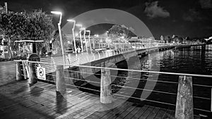 Singapore night lights along Sentosa Boardwalk