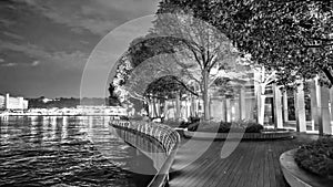 Singapore night lights along Sentosa Boardwalk