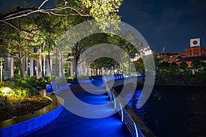 Singapore night lights along Sentosa Boardwalk