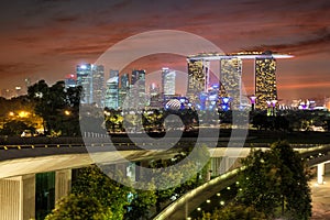 Singapore night skyline from Marina Barrage