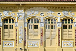 Details of facade of traditional shophouse at Balestier Road , Singapore