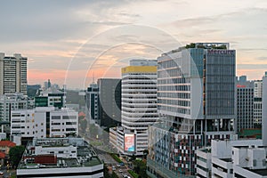 Panoramic view of Bugis middle road city at sunset in Singapore