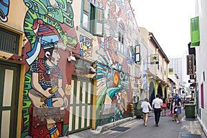 SINGAPORE, OCTOBER 12, 2015: street art in Haji lane is the famous shopping lane in Singapore on October 12, 2015