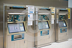 SINGAPORE - OCTOBER 12, 2015: Train ticket machine at airport