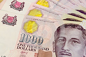 Singapore One Thousand Dollars Currency Notes Closeup