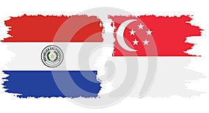 Singapore and Paraguay grunge flags connection vector