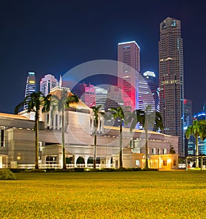 Singapore Parliament building at night