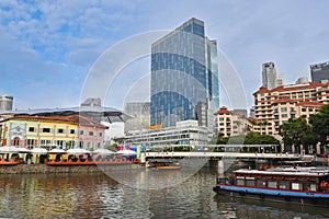 Singapore River and Bumboats at Clarke Quay