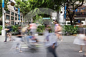 Singapore's Orchard Road With People Motion Blur